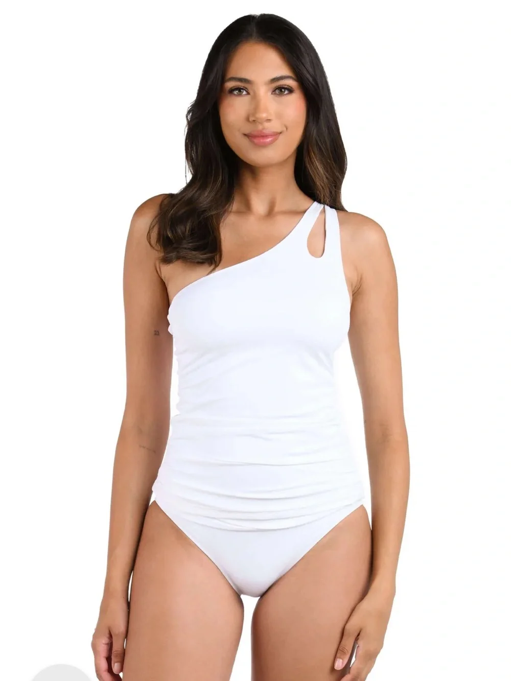 La Blanca swimsuit - island goddess white tankini top, one shoulder keyhole